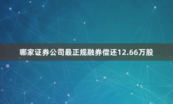 哪家证券公司最正规融券偿还12.66万股